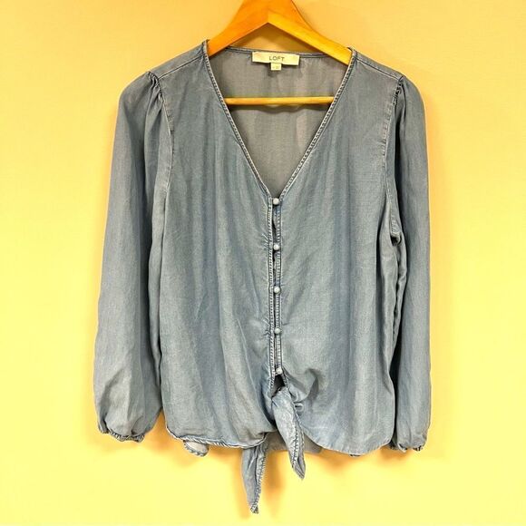 Loft Chambray tie front light wash.  Size M - Picture 1 of 6